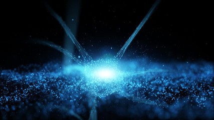 Poster - conceptual artificial intelligence neuron cell in the brain on dark blue animation background. selec