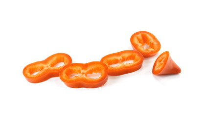 Wall Mural - Red sweet bell pepper slices isolated on white background cutout.