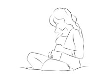 Cute Pregnant Woman. Vector Illustration Of Woman Waiting For A Baby. Happy Mom Expecting Baby. Pregnancy.