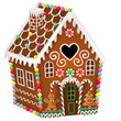gingerbread house with christmas candies, gingerbread man and gingerbread tree