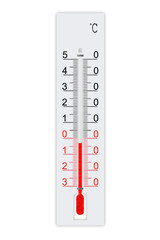 Celsius scale meteorology thermometer for measuring weather heat and cold. Thermometer isolated on white background. Air temperature minus 3 degrees