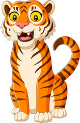 Poster - Cartoon smiling tiger isolated on white background