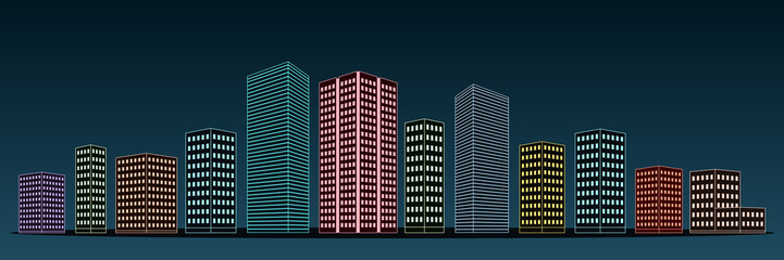 Poster - Panoramic view of night city. Vector illustration.