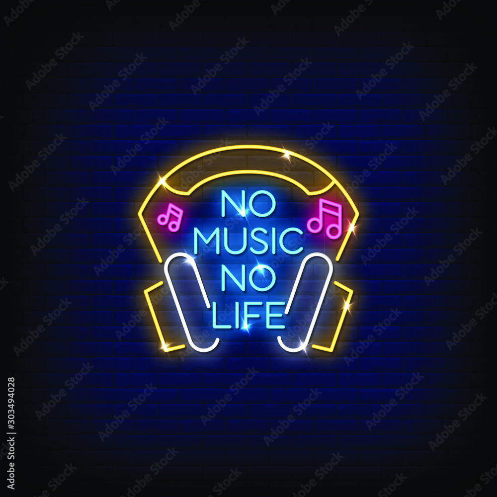 No Music No Life Neon Signs Style Text Vector の Stock ベクター 