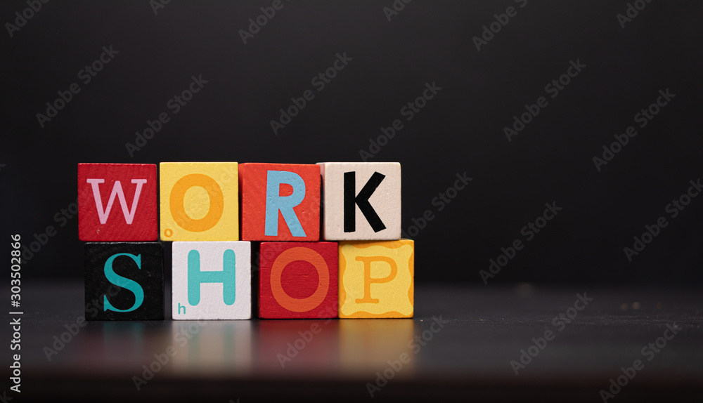 Webinar workshop concept word with cubes. - obrazy, fototapety, plakaty 