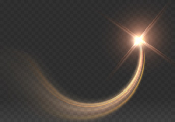 Wall Mural - gold star isolated on transparent background. light glow effect sparkles wave. vector golden sparkli