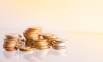 Money Coins stacked on each other in different positions.