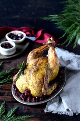 Wall Mural - Traditional Christmas Chicken with Cranberry Sauce