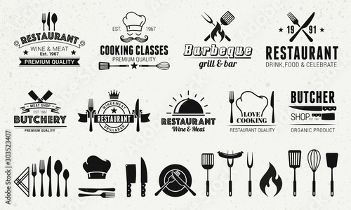 Fotomural 9 Vintage logo templates and 19 design elements for restaurant business