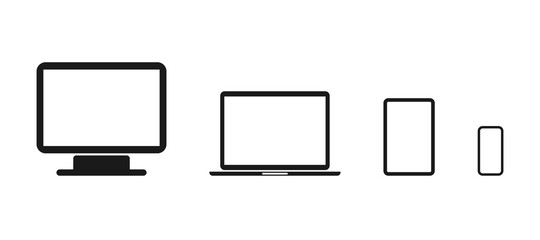 Wall Mural - device vector icons, isolated. computer screen, laptop, tablet and phone, isolated on white backgrou