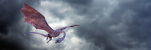 Dragon, Fantastic Red Fairy Tale Monster Flying In The Sky