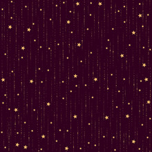 Seamless Space Pattern With Gold Star Rain On Purple Background
