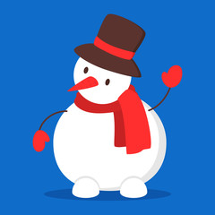 Wall Mural - Funny cute snowman character in red Santa hat