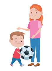 Poster - cute mother and son playing soccer