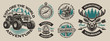 © Natalia - Set of vector vintage logos for the camping theme. Perfect for posters, apparel, T-shirt design and many other. Layered