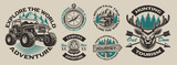 Fototapeta  - Set of vector vintage logos for the camping theme. Perfect for posters, apparel, T-shirt design and many other. Layered