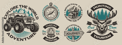 Cuadros en Lienzo Set of vector vintage logos for the camping theme