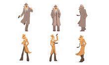 Old And Young Secret Agents And Private Detectives In Different Actions Vector Illustration Set Isolated On White Background