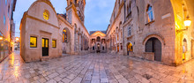 Panoramic View Of Peristyle, Central Square Within Diocletian Palace In Old Town Of Split, The Second Largest City Of Croatia In The Morning