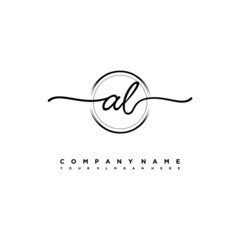 AL Initial handwriting logo design with brush circle lines black color. handwritten logo for fashion, team, wedding, luxury logo.