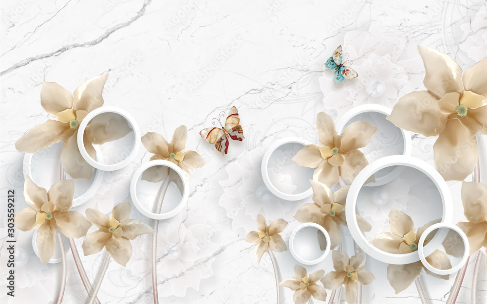 projekt-tapety-3d-z-florami-na-tle-fototapety