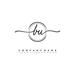 BU Initial handwriting logo design with brush circle lines black color. handwritten logo for fashion, team, wedding, luxury logo.