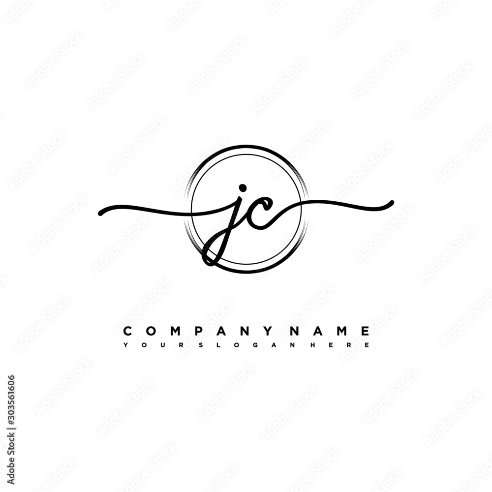 JC Initial handwriting logo design with brush circle lines black color ...