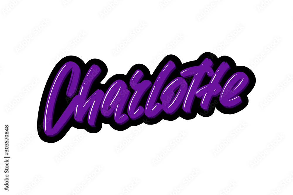 Charlotte hand drawn modern brush lettering. Vector illustration logo ...