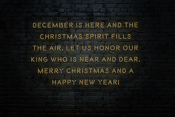 Wall Mural - Neon inscription of christmas and new year greetings on brick wall