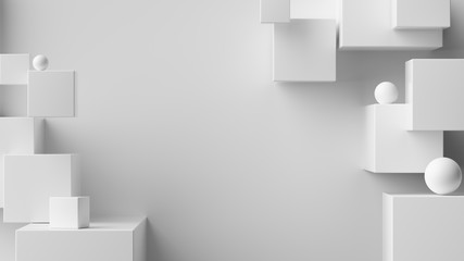 White abstract geometric background. 3d rendering cubic minimal composition for corporate design template.