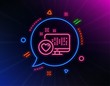 © blankstock - Heart line icon. Neon laser lights. Favorite like sign. Positive feedback symbol. Glow laser speech bubble. Neon lights chat bubble. Banner badge with heart icon. Vector