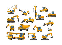 Big Set Of Icons Construction Work. Building Machinery.Special Machines For The Construction Work
