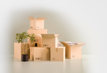 The Concept Of Moving, Packing And Unpacking, Cardboard Boxes Packed.