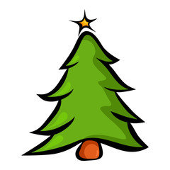 Sticker - Christmas tree, Spruce cartoon symbol of evergreen pine tree isolated on white background