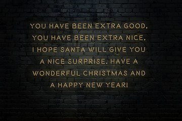 Wall Mural - Neon inscription of christmas and new year greetings on brick wall