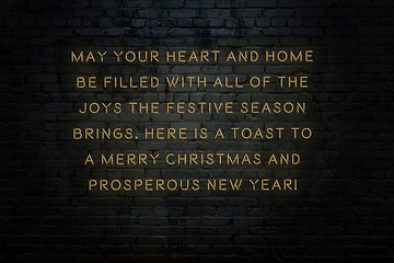 Wall Mural - Neon inscription of christmas and new year greetings on brick wall