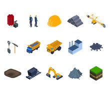 Mining Industry Sign 3d Icon Set Isometric View. Vector