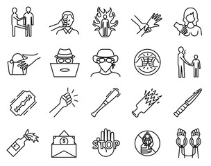 Poster - Violence Sign Black Thin Line Icon Set. Vector