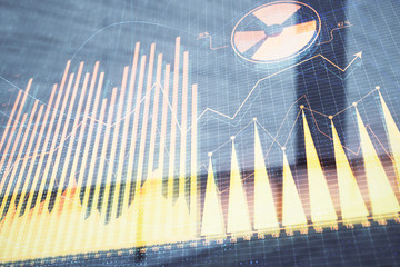 Double exposure of stock market graph on empty exterior background. Concept of analysis