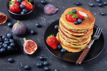 Canvas Print - almond flour pancakes on a black plate