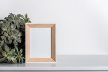 Mock Up Made From Photo Frame In Scandinavian Minimalist Interior With Succulents