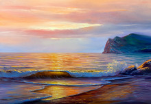 Painting Seascape. Sea Wave.
