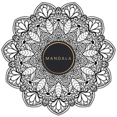 Black and white mandala vector isolated on white. Vector hand drawn circular decorative element.