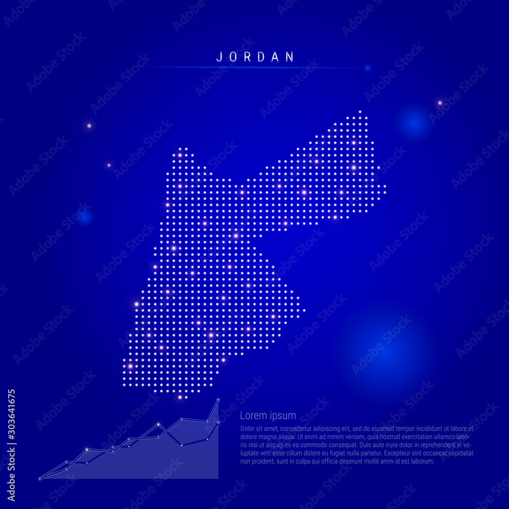 Jordan illuminated map with glowing dots. Dark blue space background ...