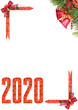 Christmas corner frame with tree branches, bows and 2020 new year number