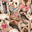 Cute dogs, puppy, pets seamless pattern