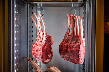 Wall Mural - Marbled beef dry aging lies in the refrigerator