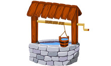 Middle Age, Fairy Tale Draw Well With Water And Crank, Bucket And Rope
