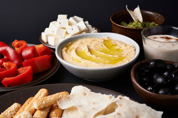 Wall Mural - plate of hummus and vegetables