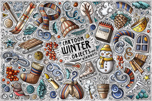 Vector Hand Drawn Doodle Cartoon Set Of Winter Objects And Symbols